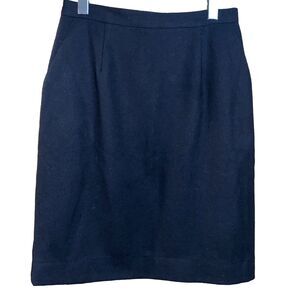 Vtg 100% Pure Virgin Wool Size 12 Black Knee Length Skirt Minimalist Academic